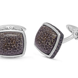 Fossil Agate Stone Cufflinks in Black Rhodium Plated Sterling Silver