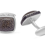 Fossil Agate Stone Cufflinks in Black Rhodium Plated Sterling Silver