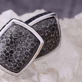 Fossil Agate Stone Cufflinks in Black Rhodium Plated Sterling Silver