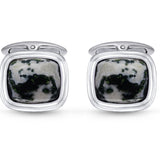 Tree Agate Stone Cufflinks in Black Rhodium Plated Sterling Silver