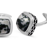 Tree Agate Stone Cufflinks in Black Rhodium Plated Sterling Silver