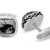 Tree Agate Stone Cufflinks in Black Rhodium Plated Sterling Silver