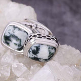 Tree Agate Stone Cufflinks in Black Rhodium Plated Sterling Silver