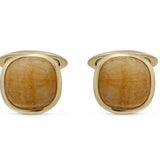 Yellow Lace Agate Stone Cufflinks in 14K Yellow Gold Plated Sterling Silver