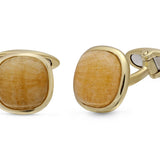 Yellow Lace Agate Stone Cufflinks in 14K Yellow Gold Plated Sterling Silver
