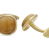 Yellow Lace Agate Stone Cufflinks in 14K Yellow Gold Plated Sterling Silver