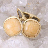 Yellow Lace Agate Stone Cufflinks in 14K Yellow Gold Plated Sterling Silver