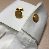 Yellow Lace Agate Stone Cufflinks in 14K Yellow Gold Plated Sterling Silver
