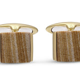 Wood Jasper Stone Cufflinks in 14K Yellow Gold Plated Sterling Silver