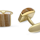 Wood Jasper Stone Cufflinks in 14K Yellow Gold Plated Sterling Silver