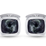 Seraphinite Stone Cufflinks in Black Rhodium Plated Sterling Silver