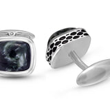 Seraphinite Stone Cufflinks in Black Rhodium Plated Sterling Silver