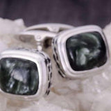 Seraphinite Stone Cufflinks in Black Rhodium Plated Sterling Silver