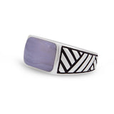 Blue Lace Agate Stone Signet Ring in Black Rhodium Plated Sterling Silver