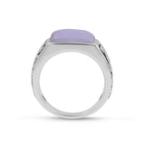 Blue Lace Agate Stone Signet Ring in Black Rhodium Plated Sterling Silver