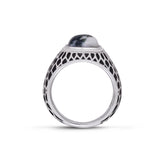 Tree Agate Stone Signet Ring in Black Rhodium Plated Sterling Silver