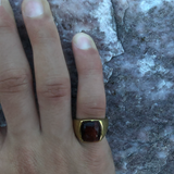 Chatoyant Red Tiger Eye Quartz Stone Signet Ring in 14K Yellow Gold Plated Sterling Silver