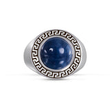Blue Apatite Stone Signet Ring in Black Rhodium Plated Sterling Silver