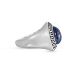 Blue Apatite Stone Signet Ring in Black Rhodium Plated Sterling Silver