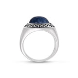 Blue Apatite Stone Signet Ring in Black Rhodium Plated Sterling Silver
