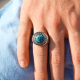 Blue Apatite Stone Signet Ring in Black Rhodium Plated Sterling Silver