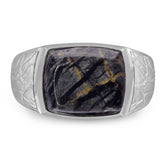 Grey Picture Jasper Stone Signet Ring in Sterling Silver