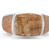Light Brown Picasso Jasper Stone Signet Ring in Brown Rhodium Plated Sterling Silver