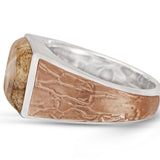 Light Brown Picasso Jasper Stone Signet Ring in Brown Rhodium Plated Sterling Silver