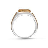 Light Brown Picasso Jasper Stone Signet Ring in Brown Rhodium Plated Sterling Silver