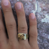 Light Brown Picasso Jasper Stone Signet Ring in Brown Rhodium Plated Sterling Silver