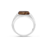 Brown Picasso Jasper Stone Signet Ring in 14K Yellow Gold Plated Sterling Silver