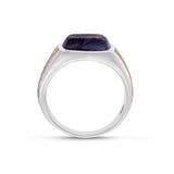 Grey Picture Agate Stone Signet Ring in Brown Rhodium Plated Sterling Silver