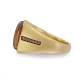 Chatoyant Yellow Tiger Eye Stone & Champagne Diamond Signet Ring in 14K Yellow Gold Plated Sterling Silver