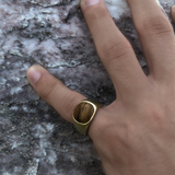Wood Jasper Iconic Stone Signet Ring in 14K Yellow Gold Plated Sterling Silver