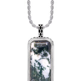 Tree Agate Stone Tag in Black Rhodium Plated Sterling Silver