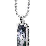 Tree Agate Stone Tag in Black Rhodium Plated Sterling Silver