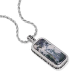 Tree Agate Stone Tag in Black Rhodium Plated Sterling Silver