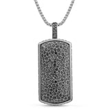 Fossil Agate Stone Tag in Black Rhodium Plated Sterling Silver