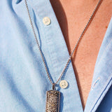 Fossil Agate Stone Tag in Black Rhodium Plated Sterling Silver