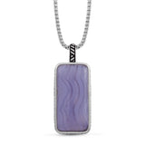 Blue Lace Agate Stone Tag in Black Rhodium Plated Sterling Silver