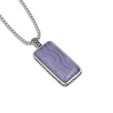 Blue Lace Agate Stone Tag in Black Rhodium Plated Sterling Silver