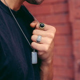 Blue Lace Agate Stone Tag in Black Rhodium Plated Sterling Silver