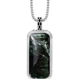 Seraphinite Stone Tag in Black Rhodium Plated Sterling Silver