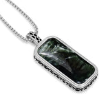 Seraphinite Stone Tag in Black Rhodium Plated Sterling Silver