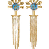 Floating Rays Half Sun Turquoise Detachable Diamond Earrings in 14K Yellow Gold Plated Sterling Silver