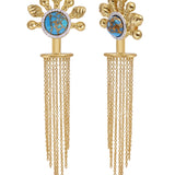 Floating Rays Half Sun Turquoise Detachable Diamond Earrings in 14K Yellow Gold Plated Sterling Silver