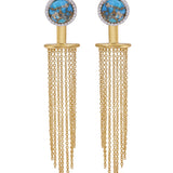 Floating Rays Half Sun Turquoise Detachable Diamond Earrings in 14K Yellow Gold Plated Sterling Silver