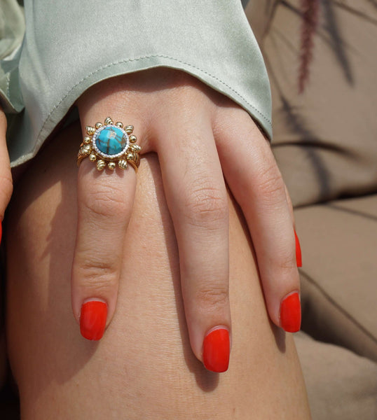 Rise & Shine Turquoise & Diamond Detachable Sun Ring in 14K Yellow Gold  Plated Sterling Silver