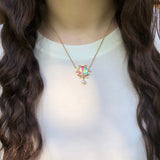 Unicorn Popcorn Pearl & Diamond Mosaic Necklace in 14K Yellow Gold Plated Sterling Silver