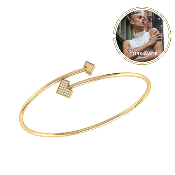 One Way Arrow Adjustable Diamond Bangle in 14K Yellow Gold Vermeil on Sterling Silver